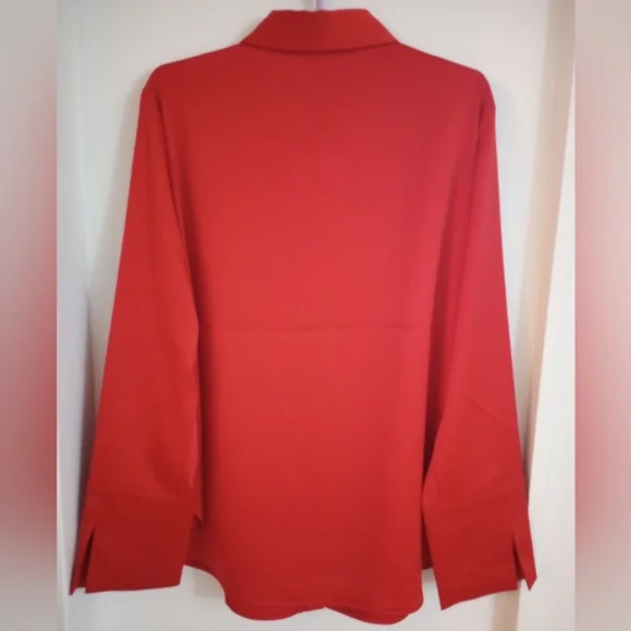 Anne Klein Red Button-Down Shirt with Gold Accents Size Large - Picture 6 of 10